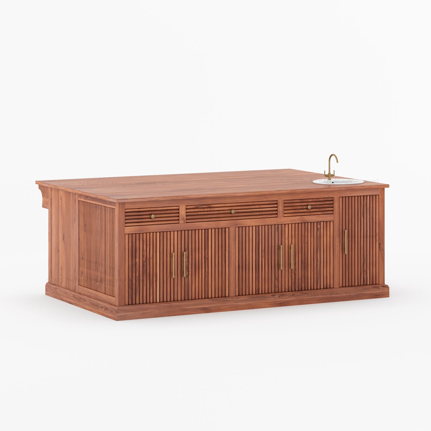 Sonoma Fluted Kitchen Island with Sink &amp; Quartz Top