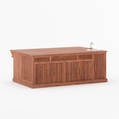 Sonoma Fluted Kitchen Island with Sink &amp; Quartz Top