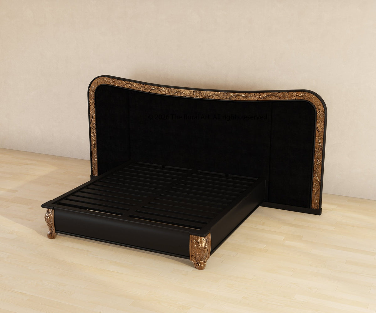 Versailles Grandeur Solid Wood Bedroom Set with Gold Leaf Carved Details