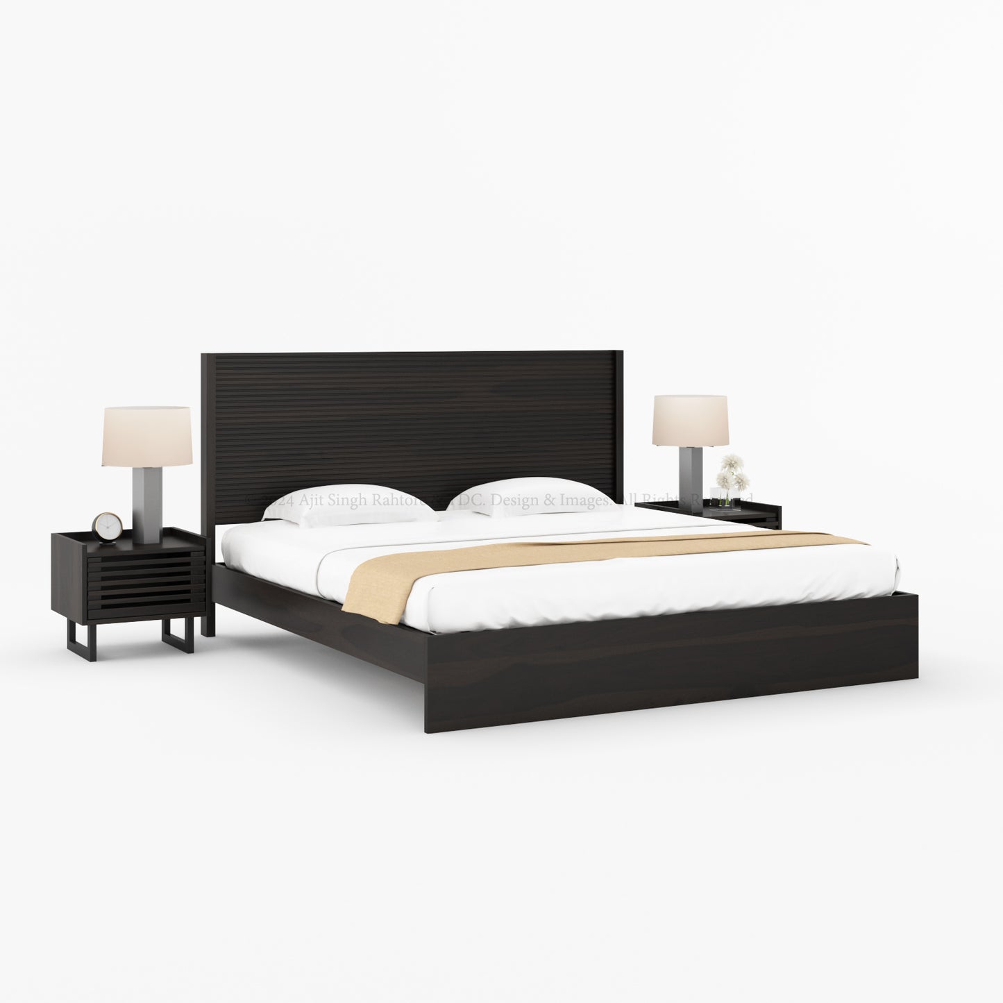 Chicago Ribbed Panel Solid Wood Low Profile Platform Bed