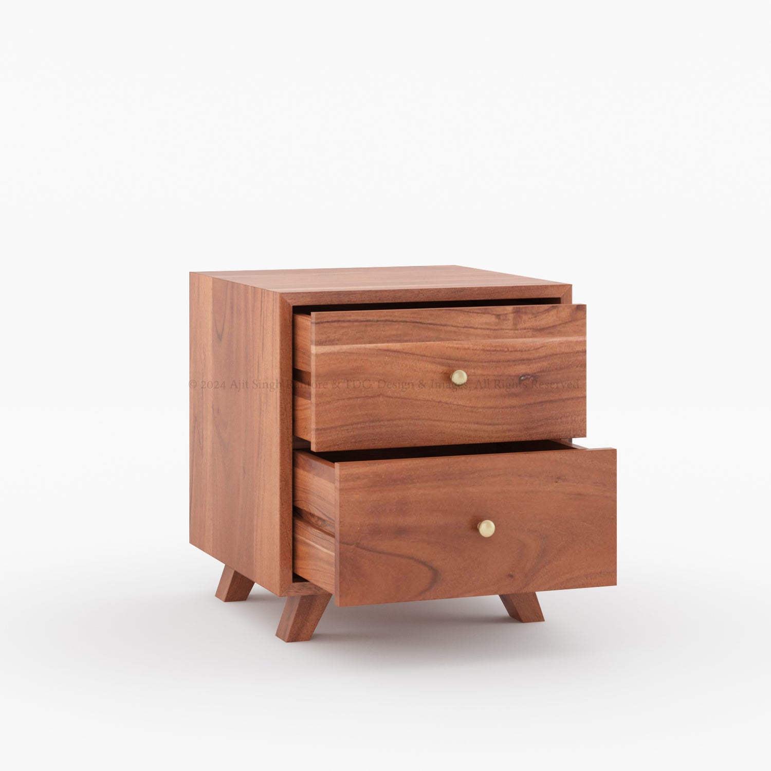 Rustic Acacia Wood Mid-Century Modern Nightstand