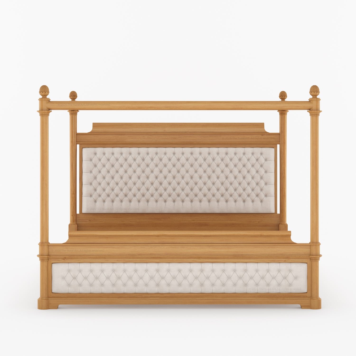 Abilene Four Poster Canopy Solid Wood Bed with Tufted Upholstered Headboard &amp; Footboard