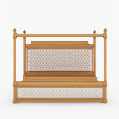 Abilene Four Poster Canopy Solid Wood Bed with Tufted Upholstered Headboard &amp; Footboard