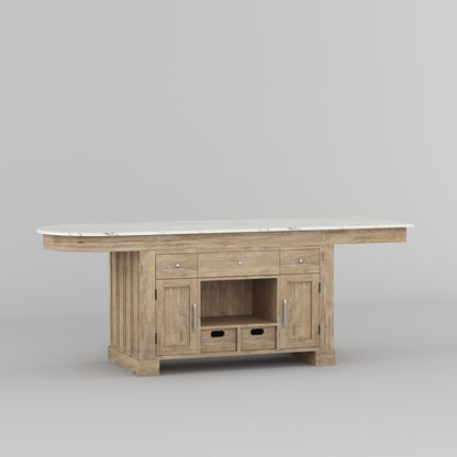 Portland Solid Wood Kitchen Island with Marble Countertop and Optional Stool Set