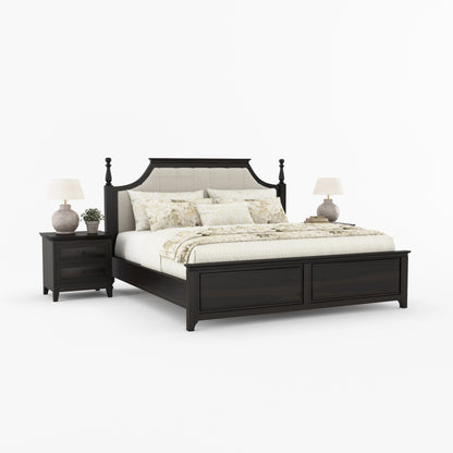 Anniston Solid Wood Bed and Nightstand Set with Upholstered Headboard