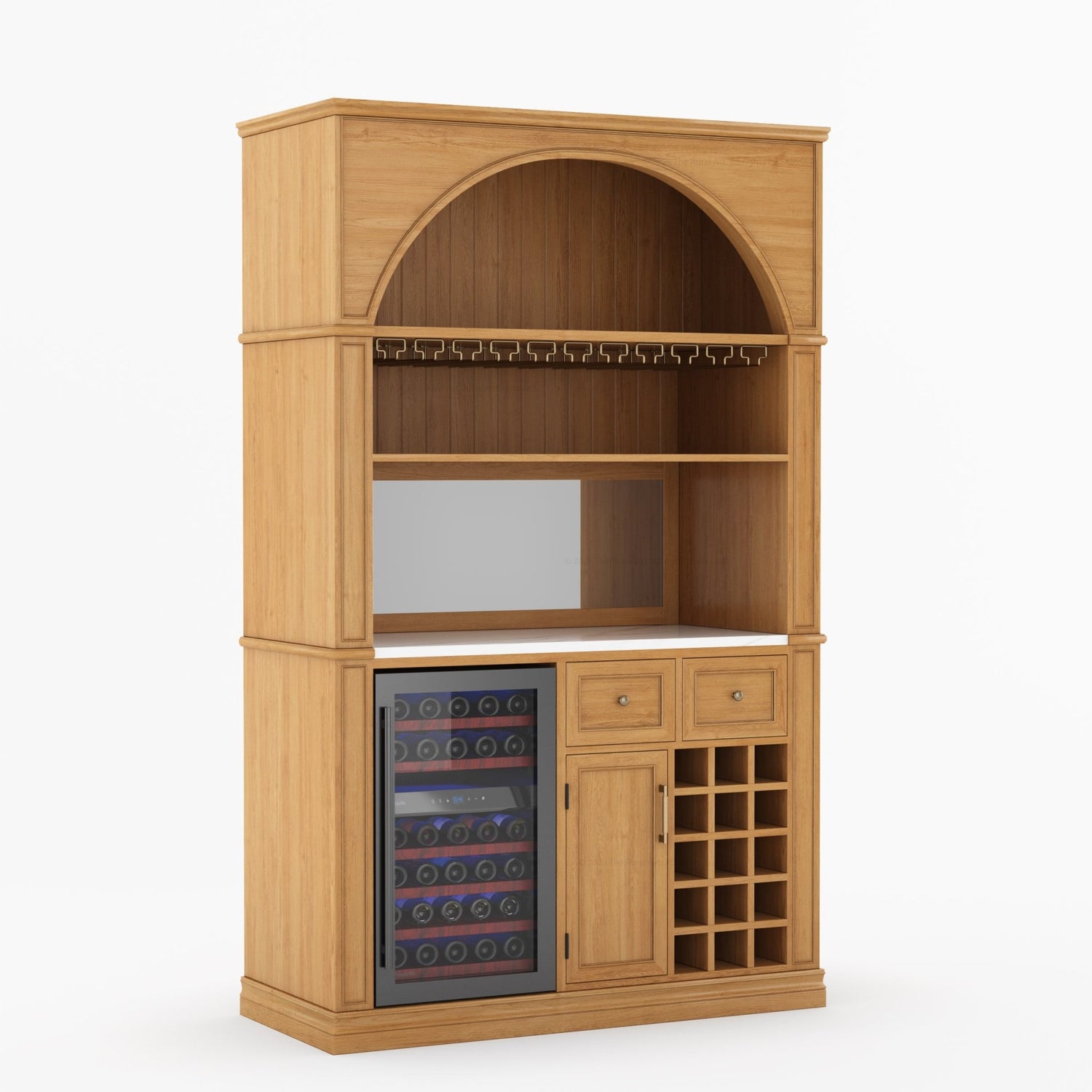 Douglas Arch Wine Bar Cabinet with Fridge Space &amp; Marble Countertop