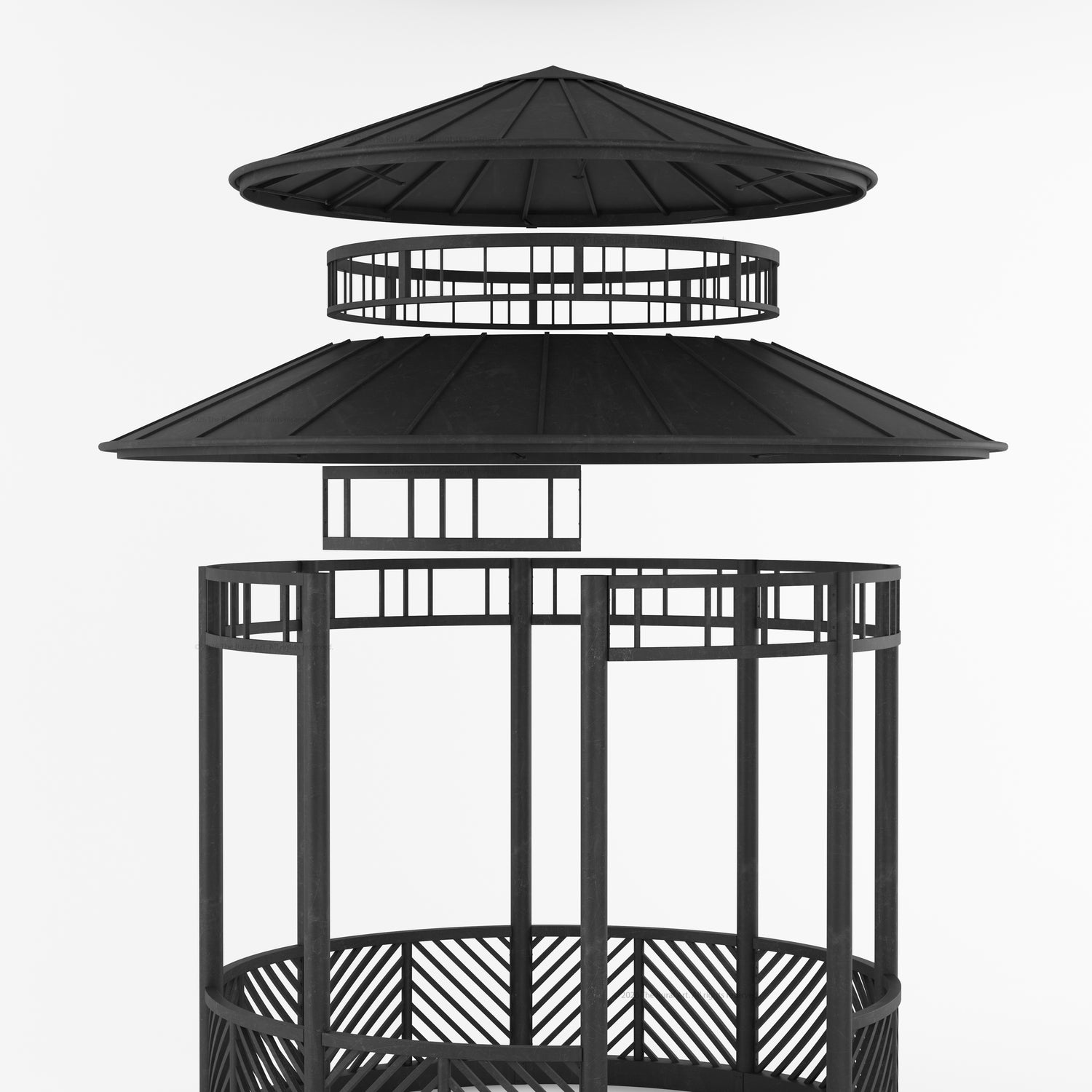 Portsmouth Double-Tier Estate Pavilion Wrought Iron Garden Gazebo