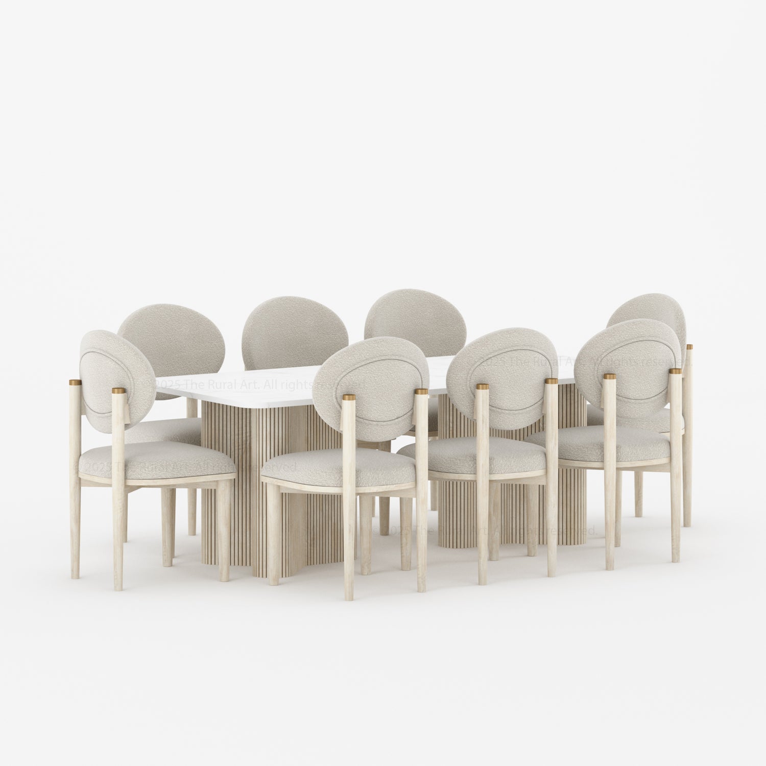Valdez Fluted Dining Table &amp; Upholstered Chair Set