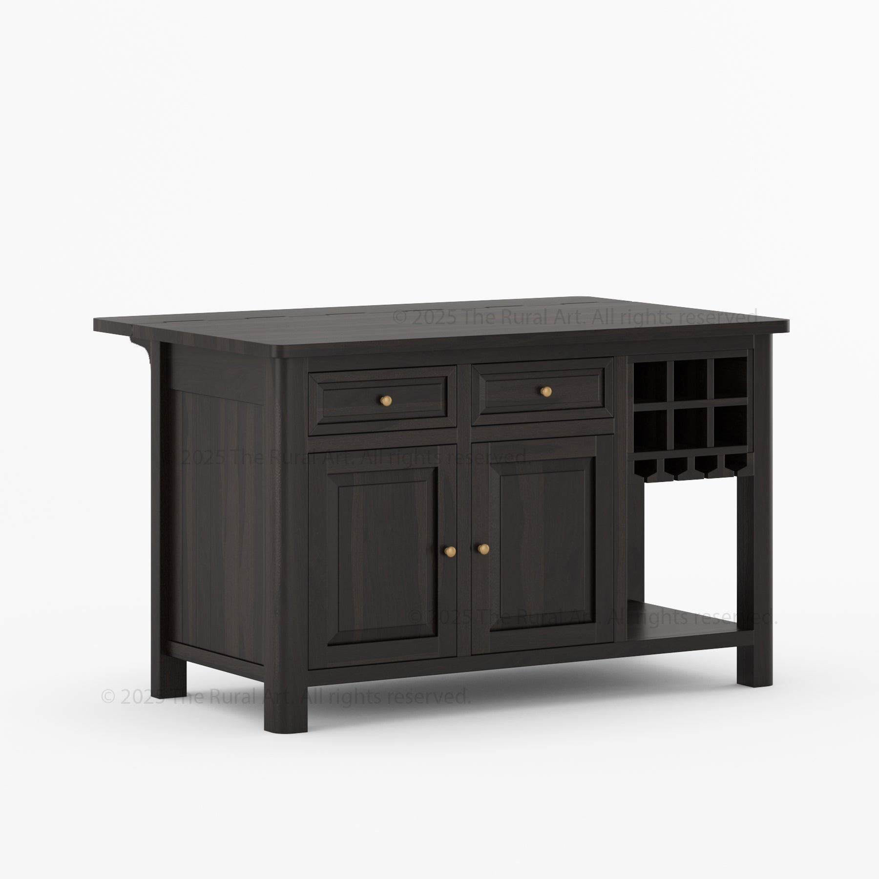 Trenton Solid Wood Kitchen Island – Drop Leaf Countertop &amp; Wine Storage