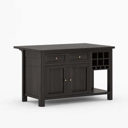 Trenton Solid Wood Kitchen Island – Drop Leaf Countertop &amp; Wine Storage