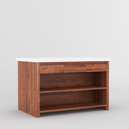 Dothan Solid Wood Kitchen Island with Quartz Top &amp; Seating