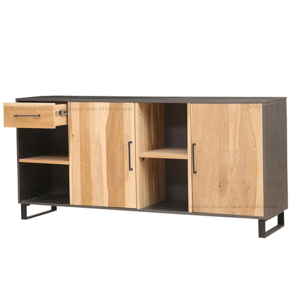 Rustic Industrial Solid Wood and Metal Sideboard Modern Storage Cabinet