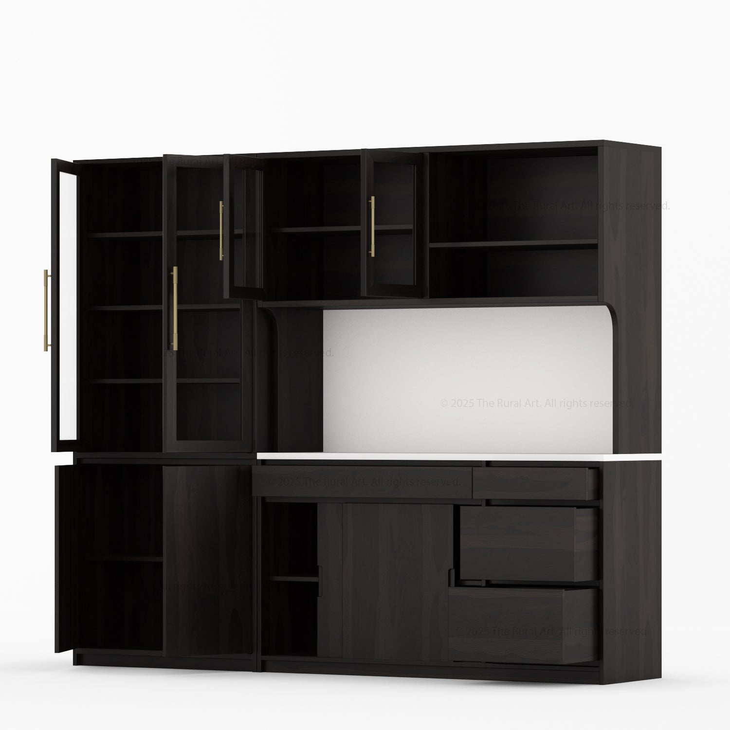 Girtin Solid Wood Wine &amp; Coffee Bar Hutch with White Quartz Countertop – 99” Width