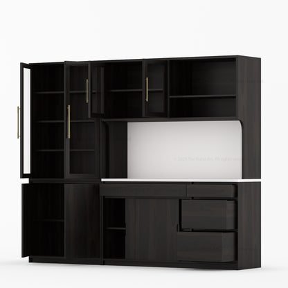 Girtin Solid Wood Wine &amp; Coffee Bar Hutch with White Quartz Countertop – 99” Width