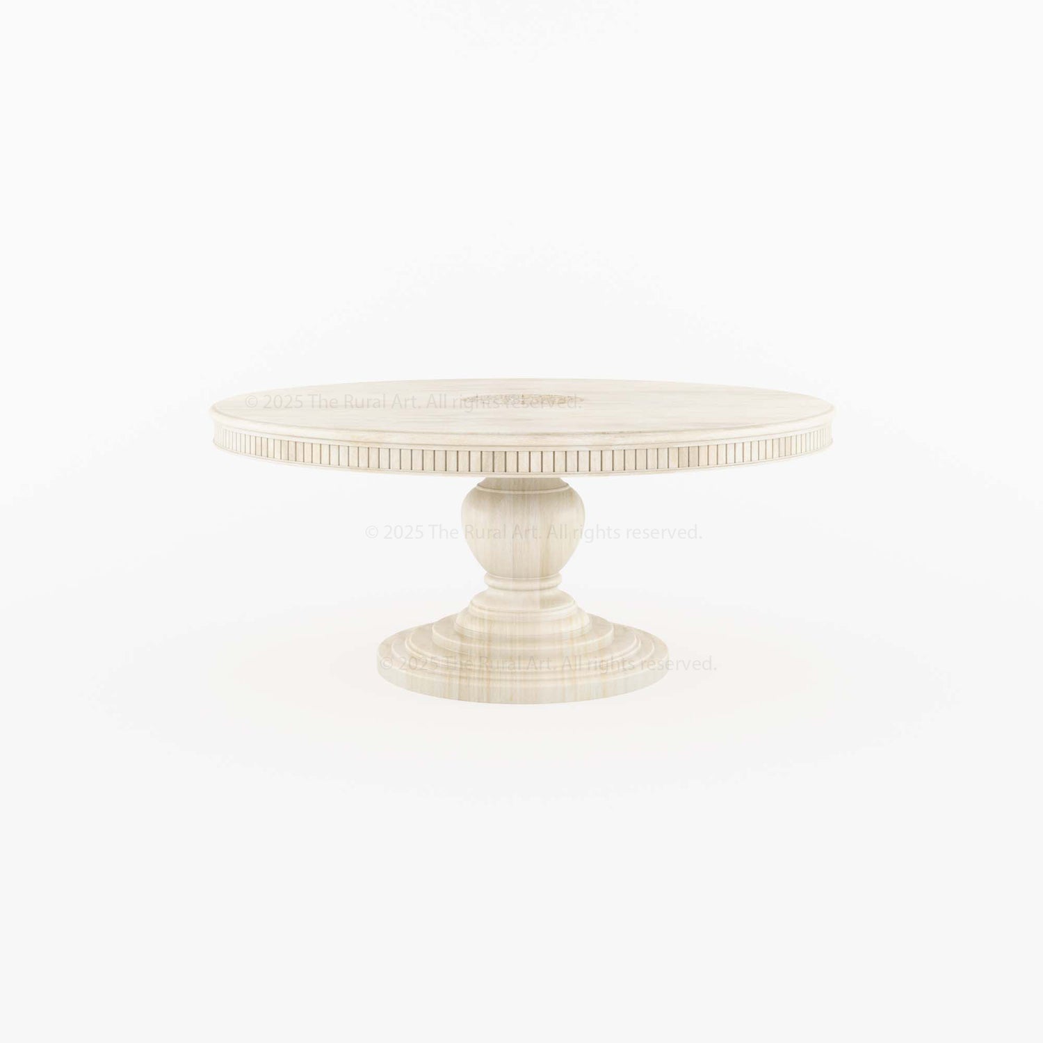 Jackson Teak Wood Round Pedestal Dining Table Fluted Edge Center Medallion