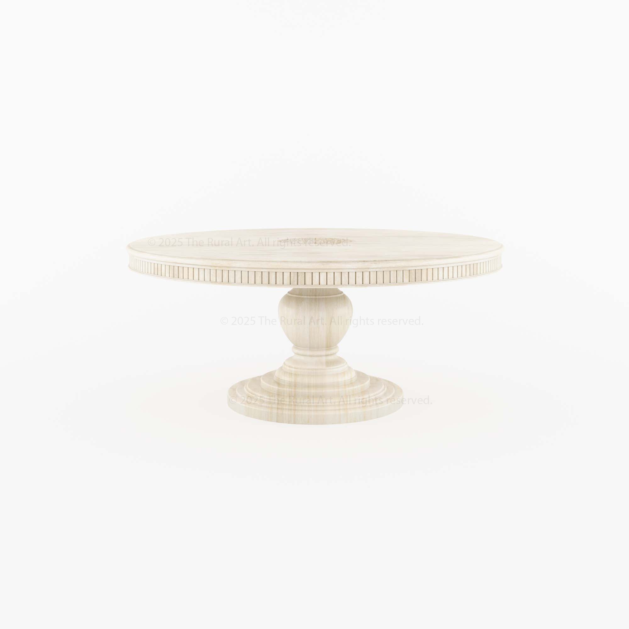 Jackson Teak Wood Round Pedestal Dining Table Fluted Edge Center Medallion
