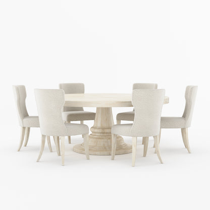 High Point Solid Wood Round Pedestal Dining Table &amp; Upholstered Chair Set