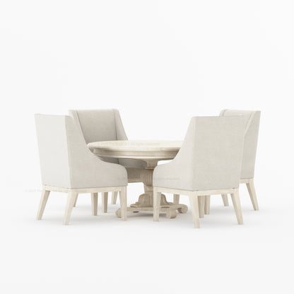 Phoenix Solid Wood Pedestal Dining Table &amp; Upholstered Armchair Set