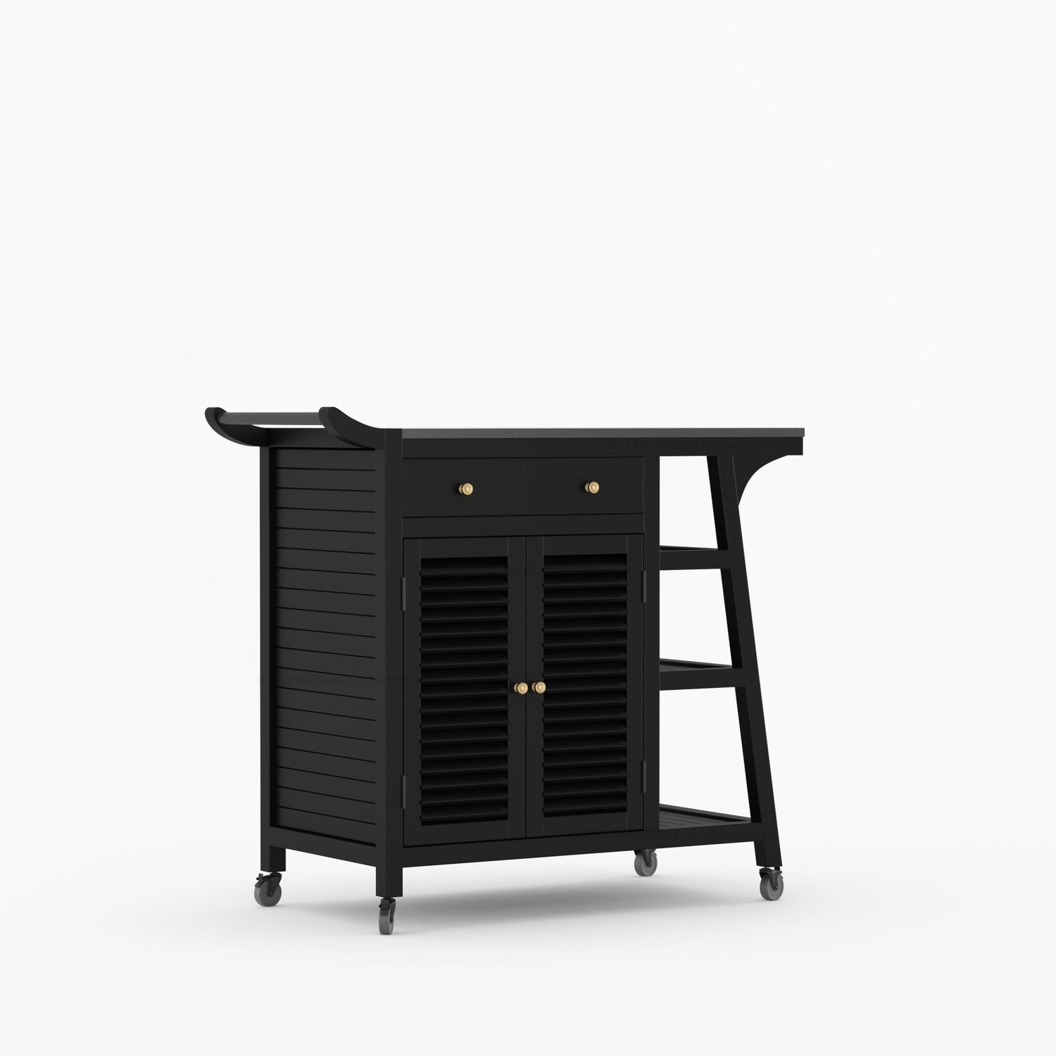 Ketchikan Solid Wood Outdoor Wine Cart with Storage &amp; Serving Shelves
