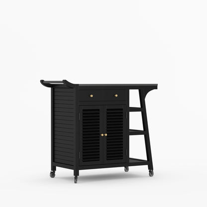 Ketchikan Solid Wood Outdoor Wine Cart with Storage &amp; Serving Shelves