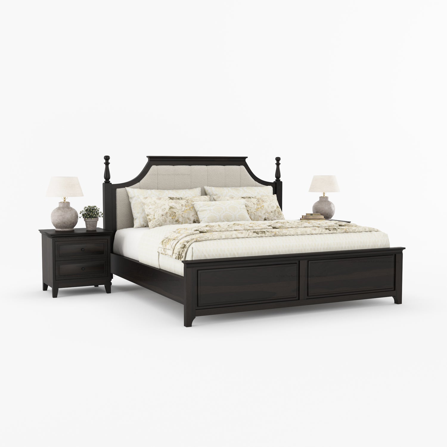 Anniston Solid Wood Bed with Upholstered Headboard