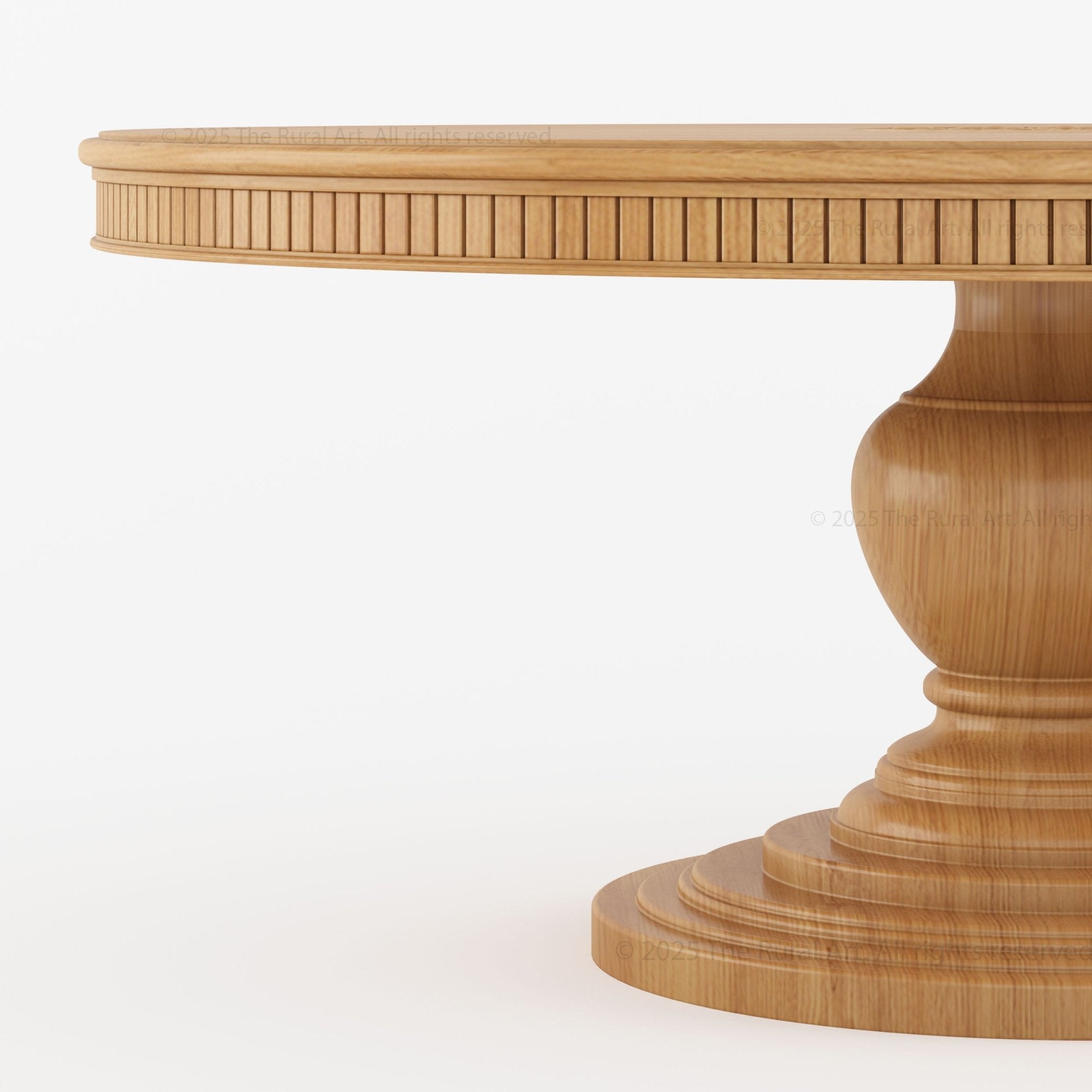 Jackson Teak Wood Round Pedestal Dining Table Fluted Edge Center Medal