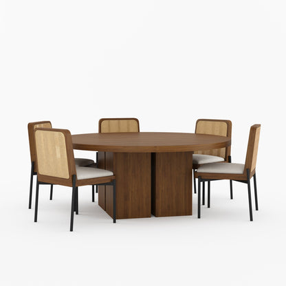 Ozark Round Wooden Pedestal Dining Table with Cane-Back Upholstered Chairs