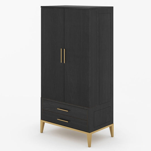 Aileen Modern Tall Black Bar Cabinet Solid Wood, 2-Tone