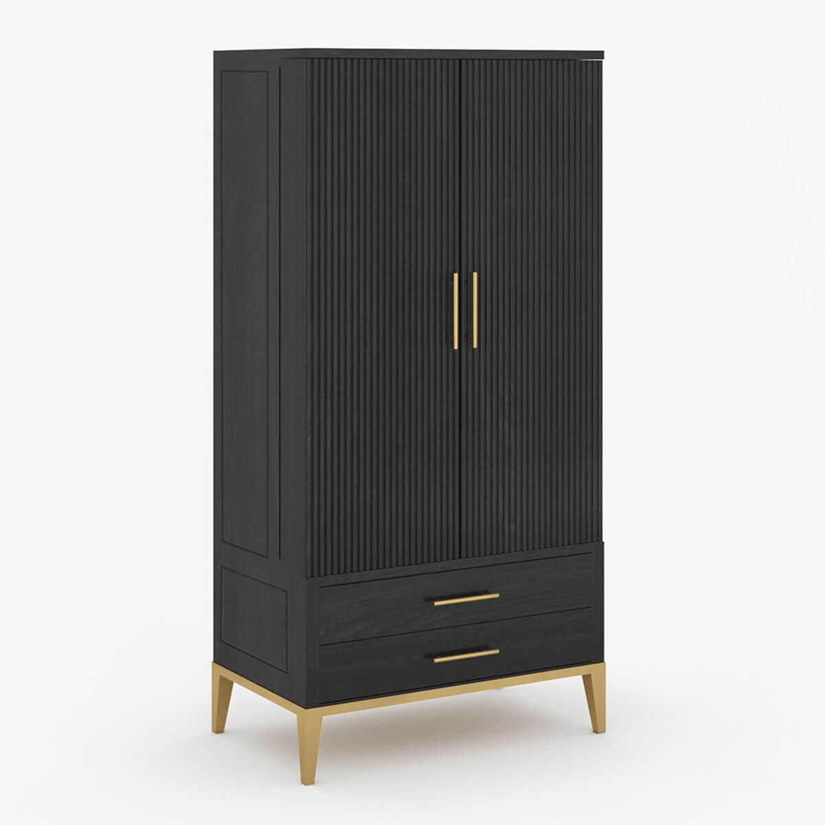 Aileen Modern Tall Black Bar Cabinet Solid Wood, 2-Tone