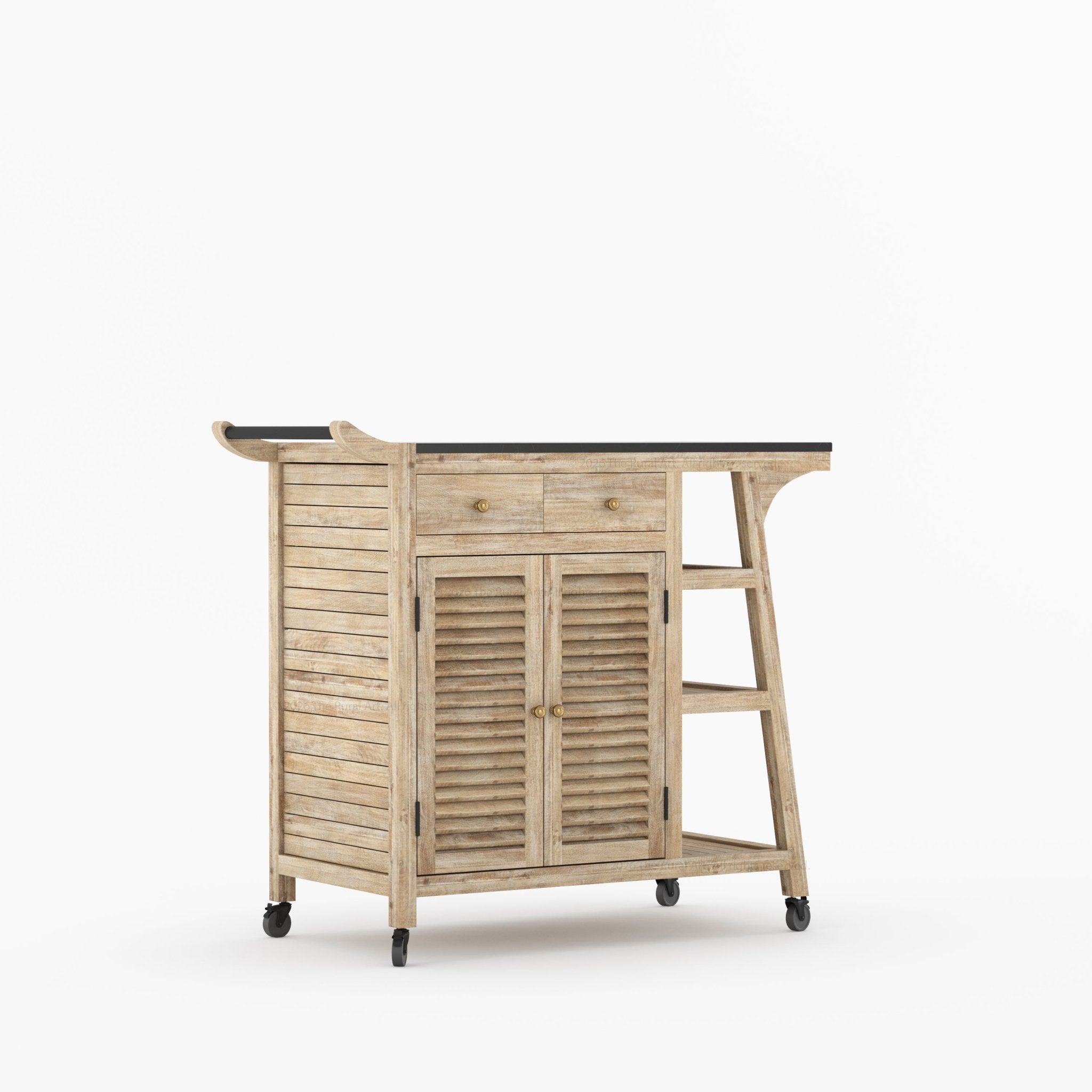 Ketchikan Solid Wood Outdoor Wine Cart with Storage &amp; Serving Shelves
