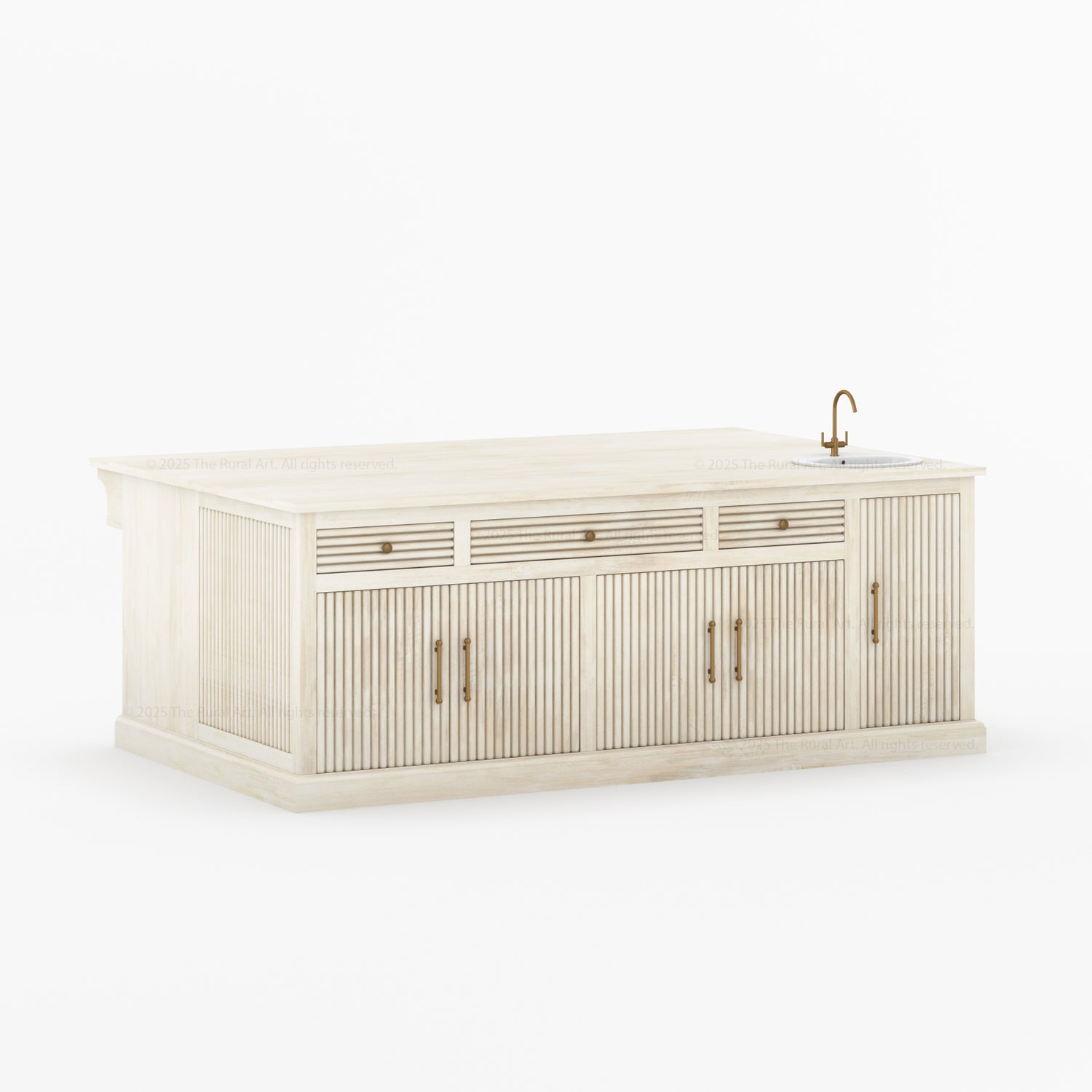 Sonoma Fluted Kitchen Island with Sink &amp; Quartz Top