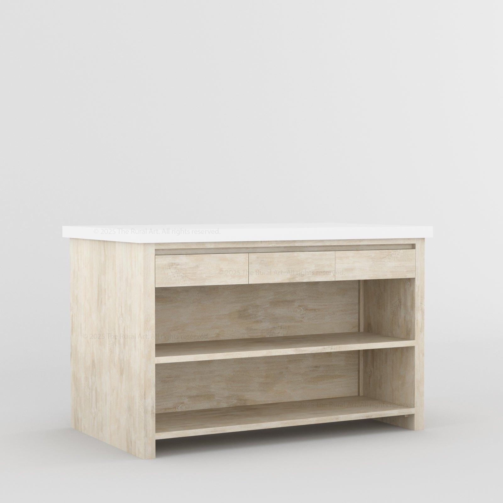 Dothan Solid Wood Kitchen Island with Quartz Top &amp; Seating
