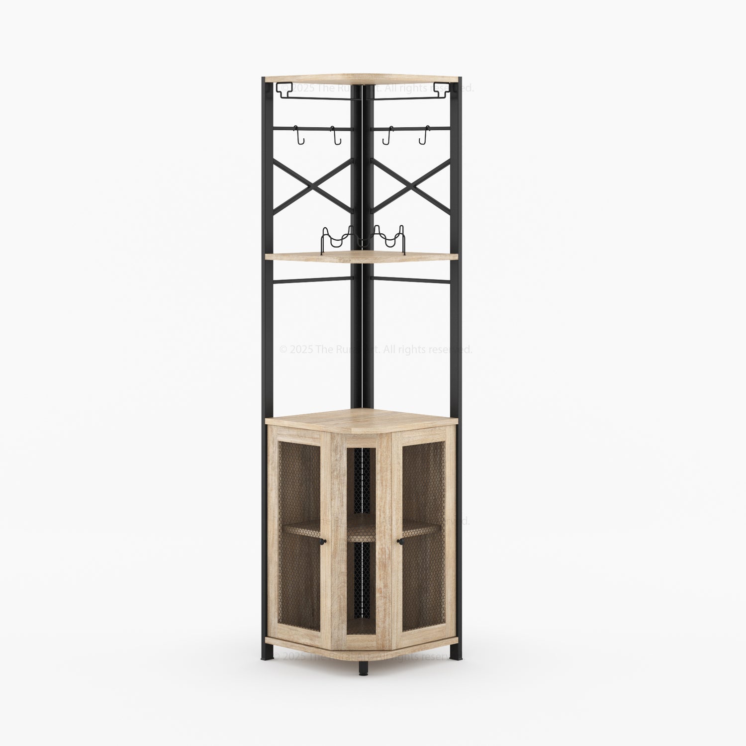 Jasper Solid Wood Corner Wine Bar Cabinet with Glass Rack &amp; Storage