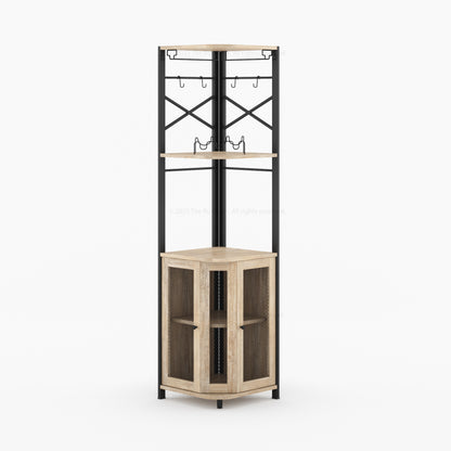 Jasper Solid Wood Corner Wine Bar Cabinet with Glass Rack &amp; Storage