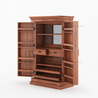 Melinda Solid Wood Bar Cabinet with Storage &amp; Wine Rack