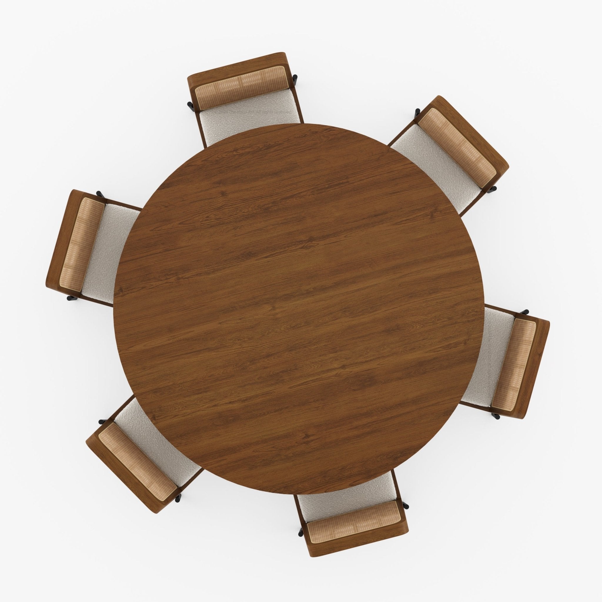 Ozark Round Wooden Pedestal Dining Table with Cane-Back Upholstered Chairs