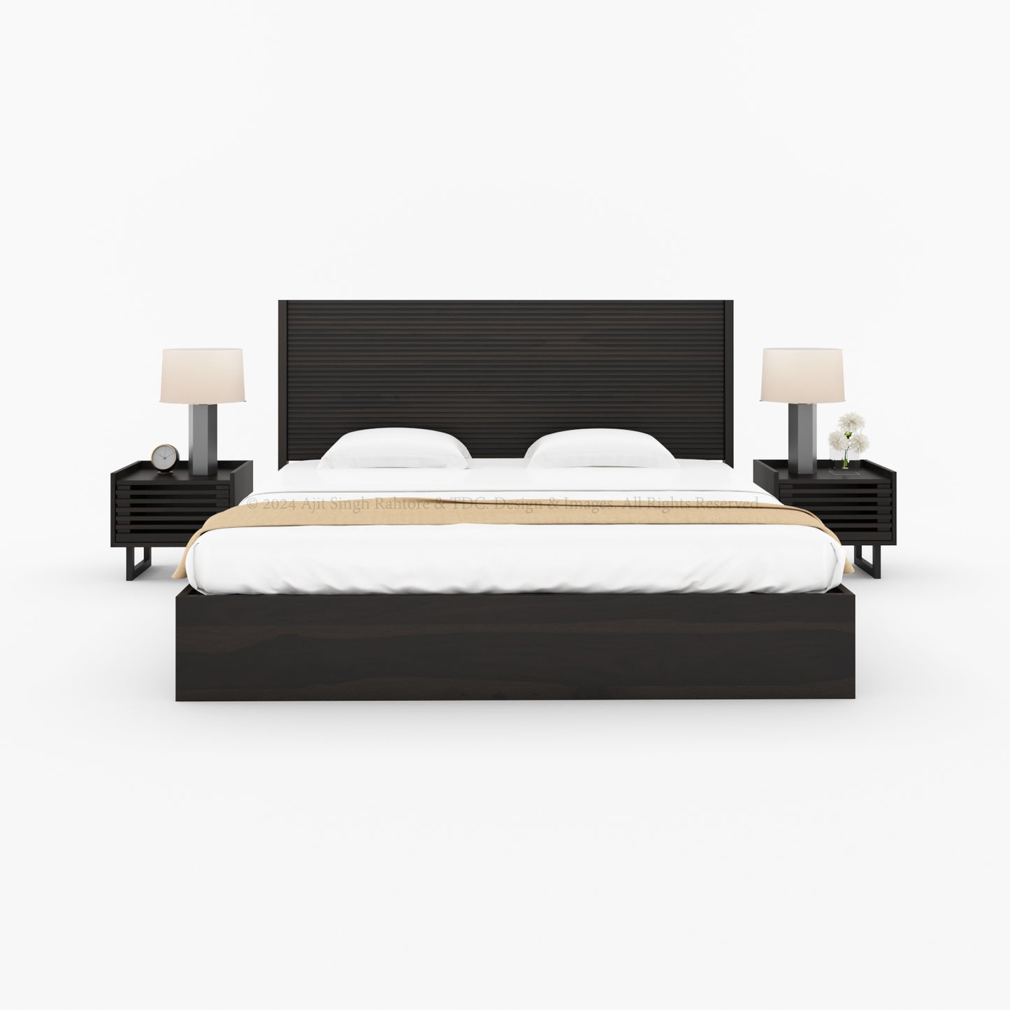 Chicago Ribbed Panel Solid Wood Low Profile Platform Bed