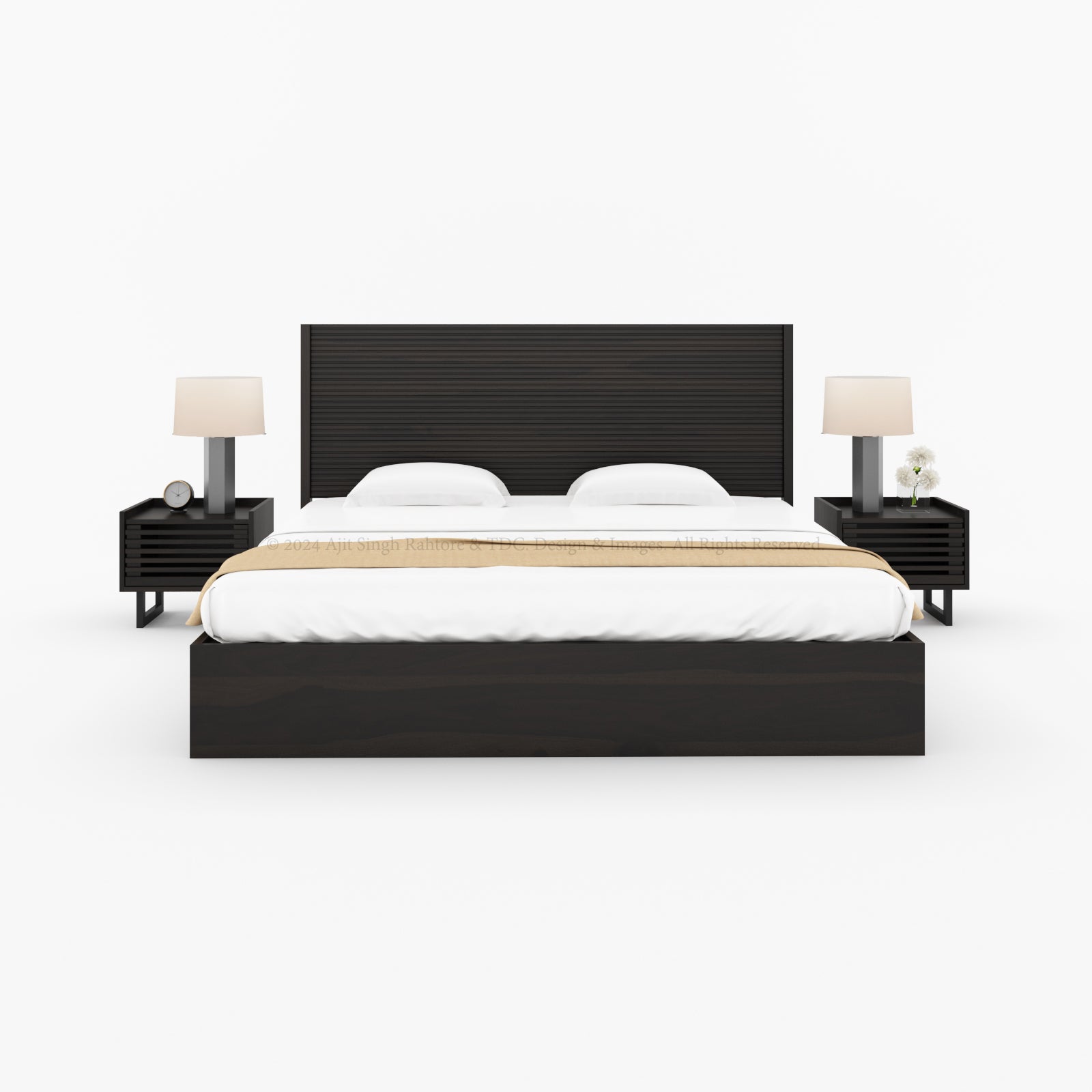 Chicago Ribbed Panel Solid Wood Low Profile Platform Bed