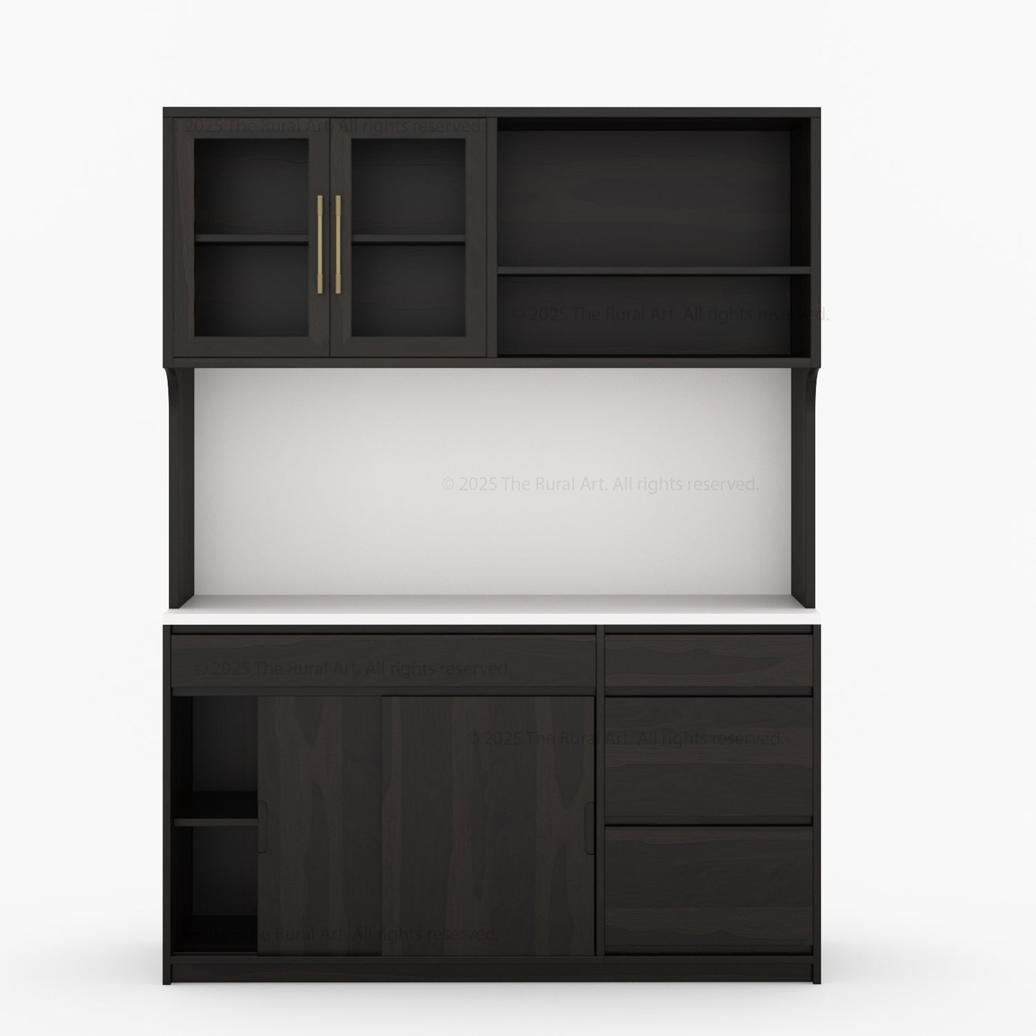 Girtin Solid Wood Wine &amp; Coffee Bar Hutch with White Quartz Countertop – 99” Width