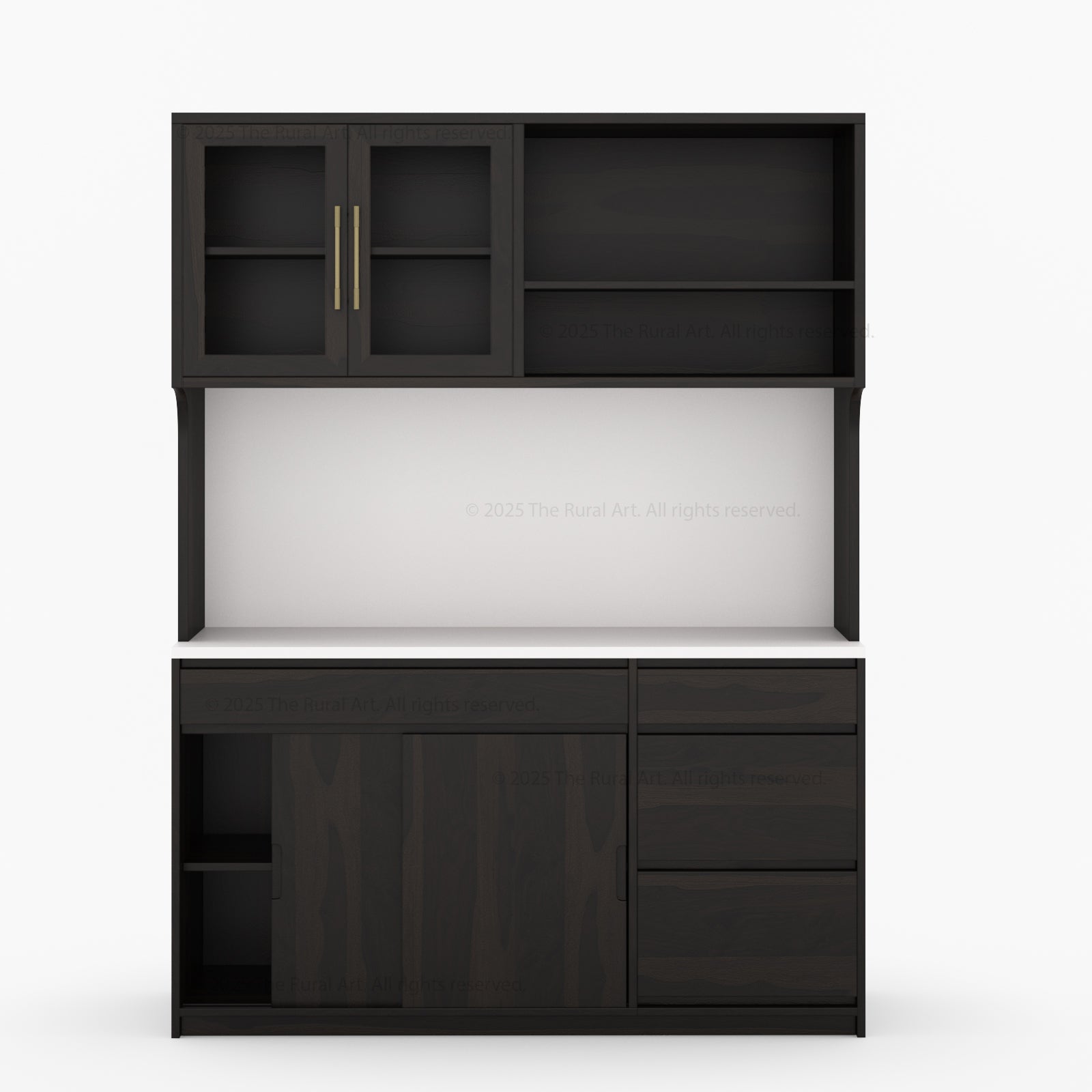 Girtin Solid Wood Wine &amp; Coffee Bar Hutch with White Quartz Countertop – 99” Width