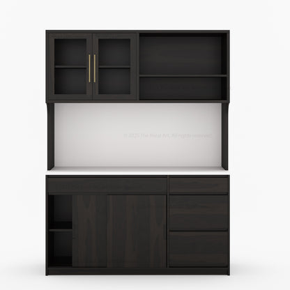 Girtin Solid Wood Wine &amp; Coffee Bar Hutch with White Quartz Countertop – 99” Width