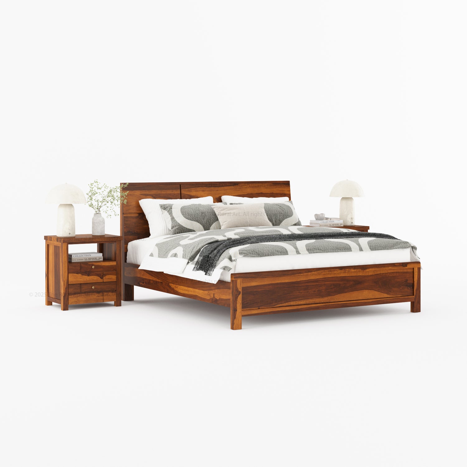Princeton Solid Wood Platform Bed with Geometric Headboard Design
