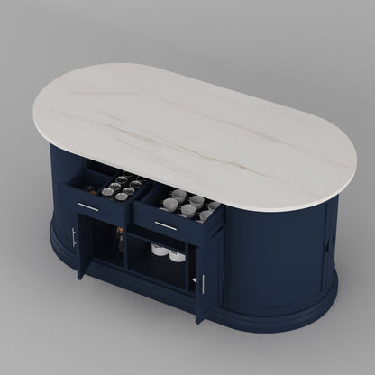 Harrison Solid Wood Oval Kitchen Island with Storage &amp; Optional Seating