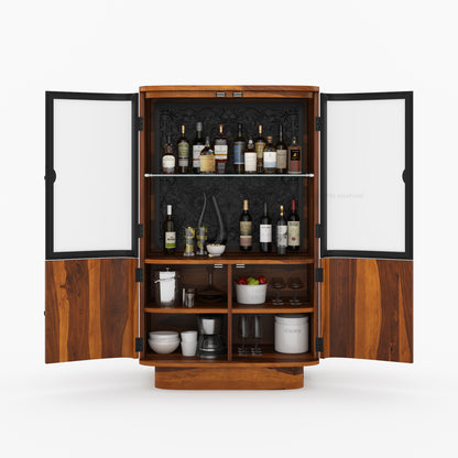 Woodinville Carved Bar Cabinet with Display Rack