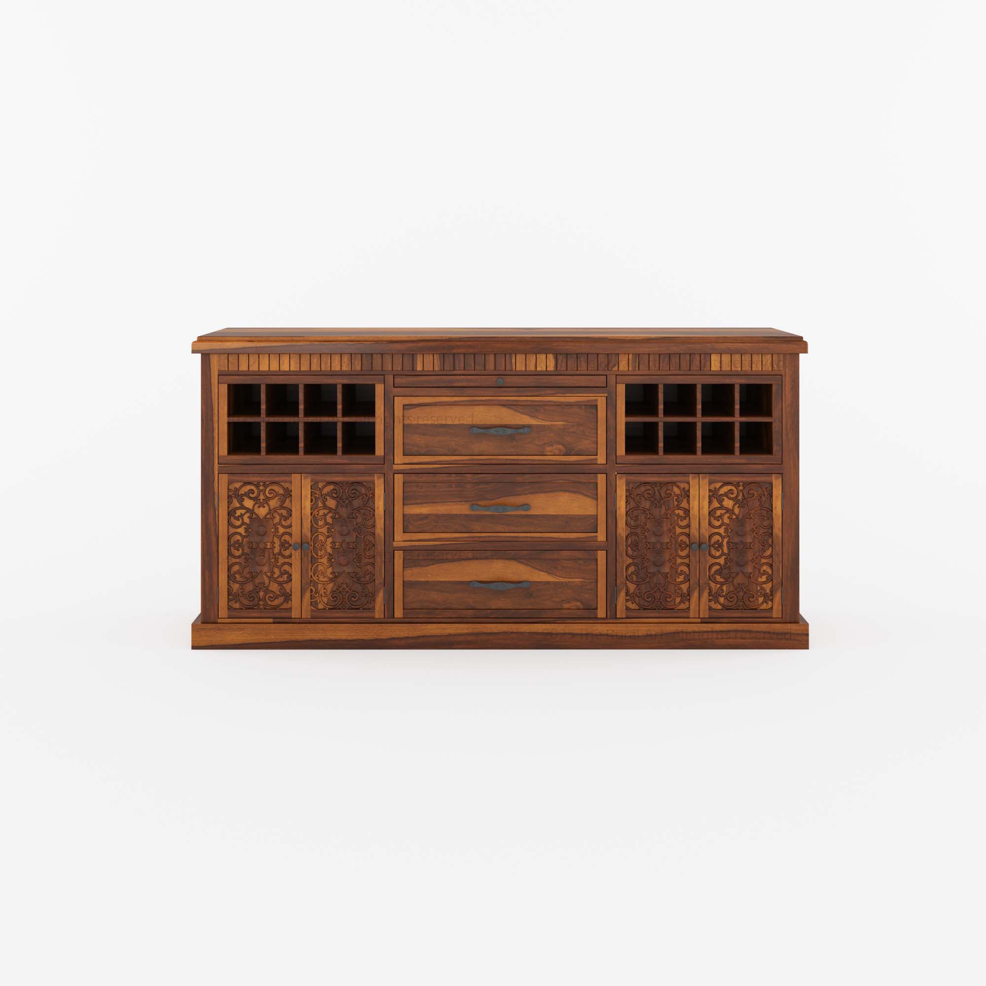 Jackson Solid Wood Sideboard Buffet with Hand-Carved Detailing &amp; Wine Storage