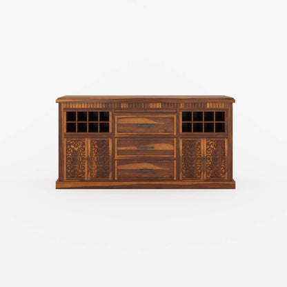 Jackson Solid Wood Sideboard Buffet with Hand-Carved Detailing &amp; Wine Storage