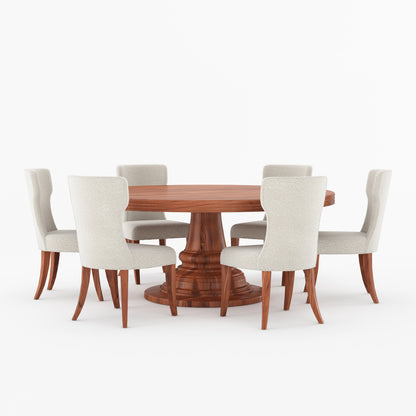 High Point Solid Wood Round Pedestal Dining Table &amp; Upholstered Chair Set