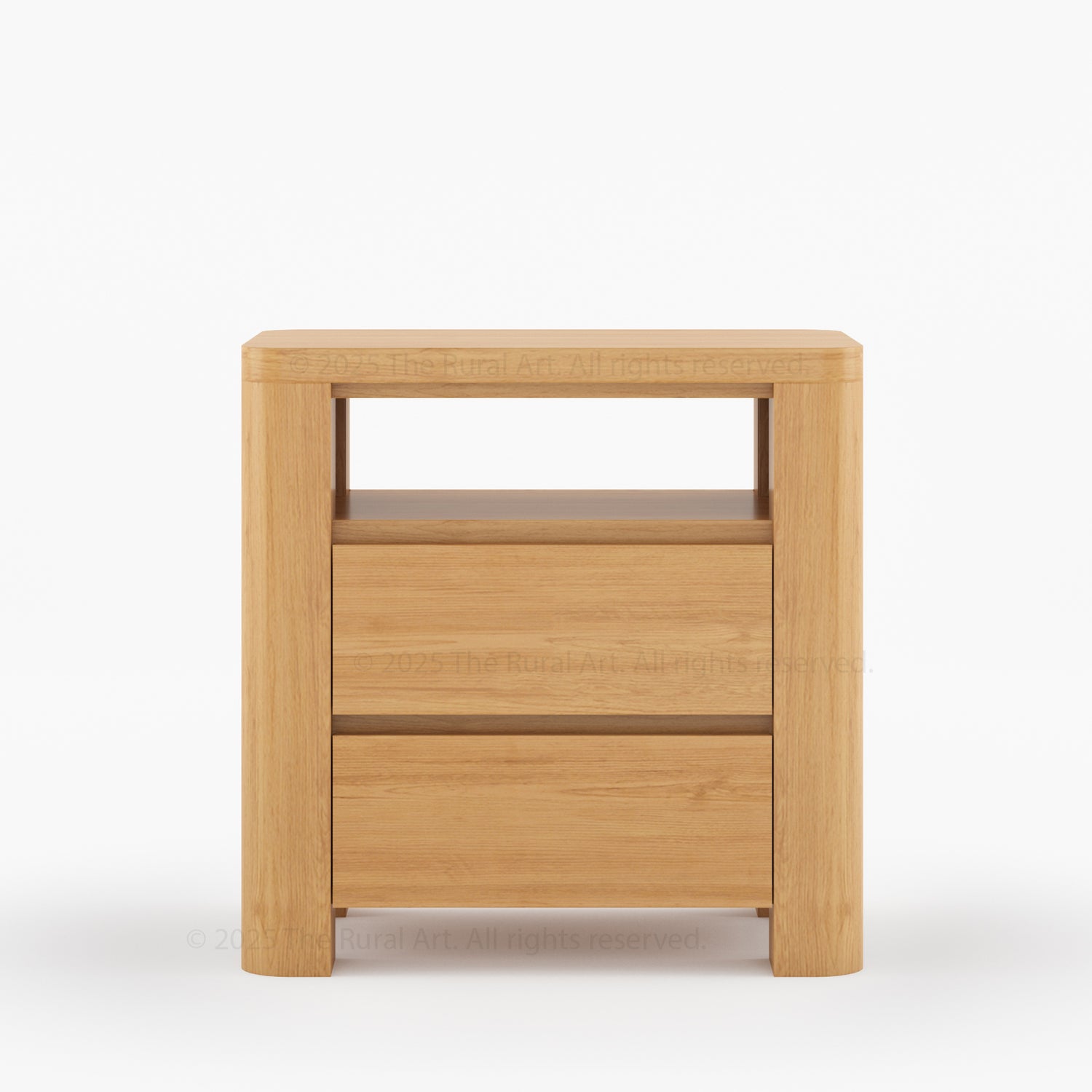 Levittown Solid Wood Nightstand with Open Shelf and 2 Drawers | Modern Bedside Table