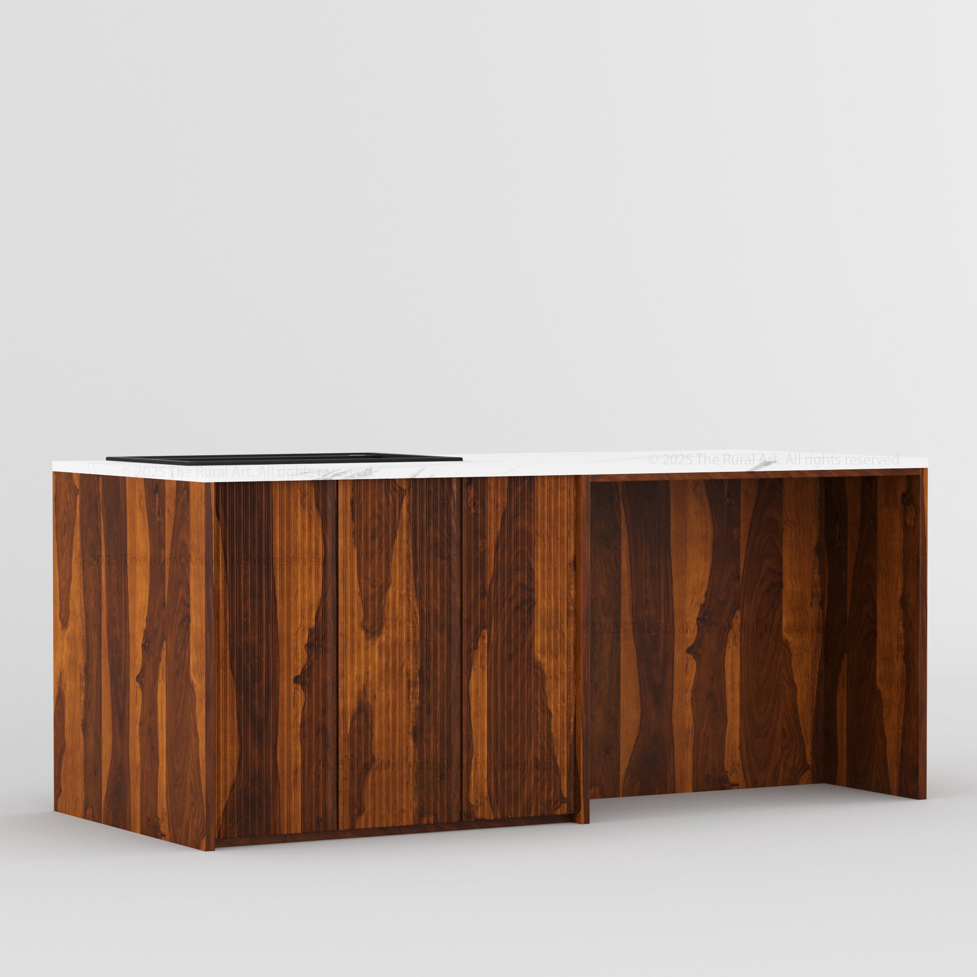 Sonoma Fluted 84&quot; Kitchen Island with Sink Cut-Out &amp; Matching Stools