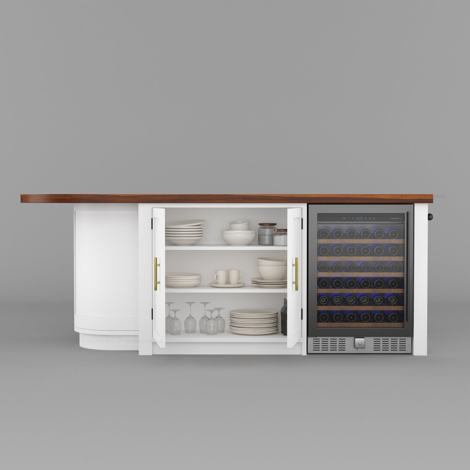 Danville Solid Wood Kitchen Island with Built-In Wine Cooler &amp; Storage Cabinets